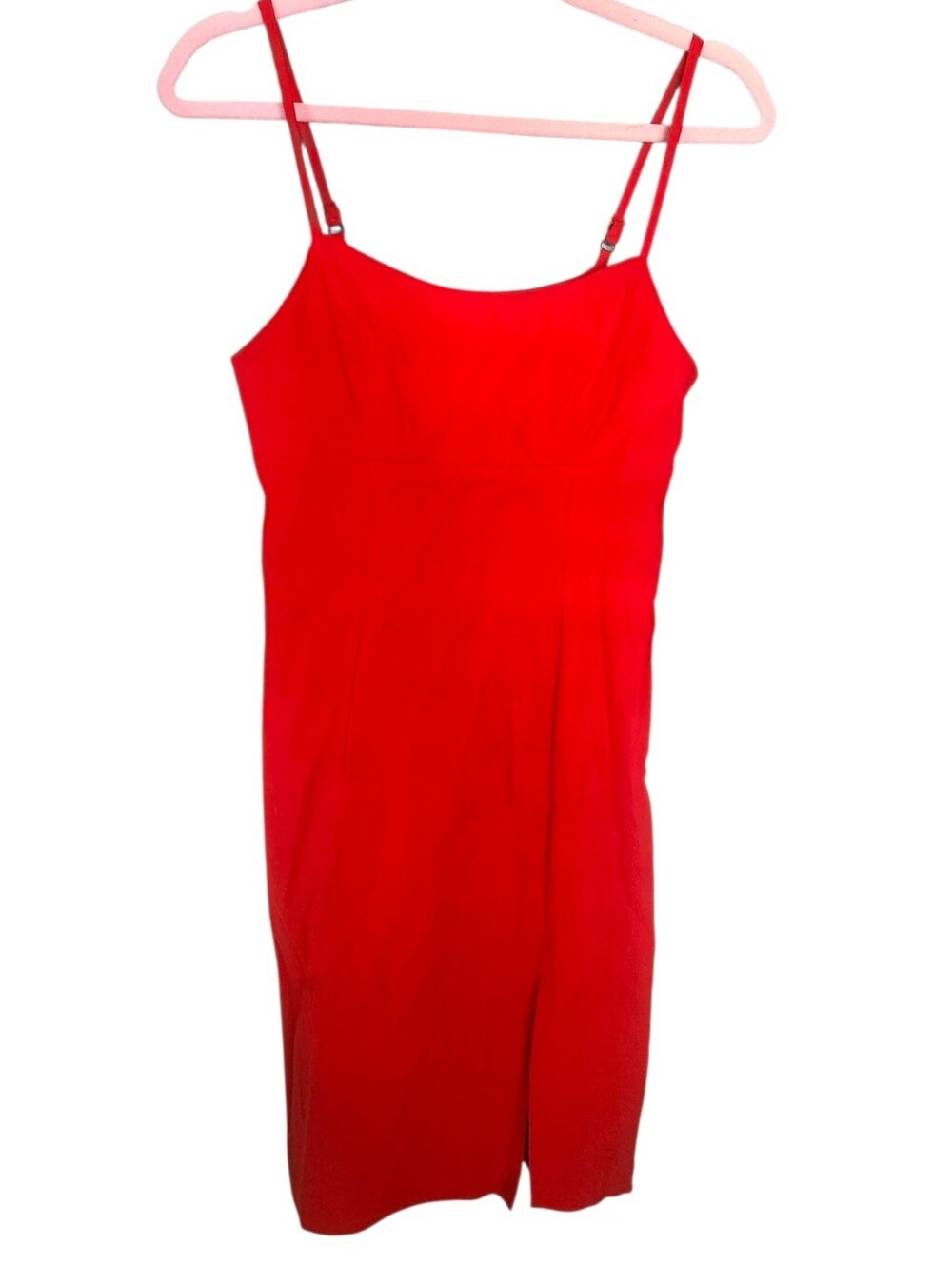 Forever 21 Red Square Neck Adj Skinny Straps Bodycon Mini Dress Slit MED